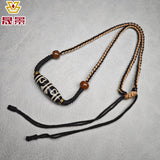 Black And White Patina Nine-Eye Natural Agate Dzi Necklace With Bead Collarbone Chain