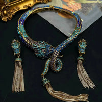 European and American medieval retro zodiac dragon animal blue European and American heavy industry tassel rhinestone earring ne