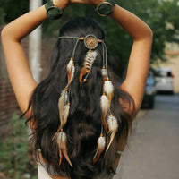 Fashion Boho Style Feather Headband Hairpiece Beads Feather Headdress Handmade Girls Hair Accessories High Quality