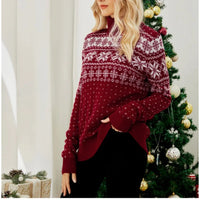 Winter 2025 Women's Christmas Sweater Full Sleeve Turtleneck Knitted Jumpers Soft Loose Jacquard Pullover Tops Female Xmas Look