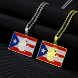 2024 New fashion stainless steel Puerto Rico Flag necklace for women and men couples ethnic style accessory collarbone chain ann