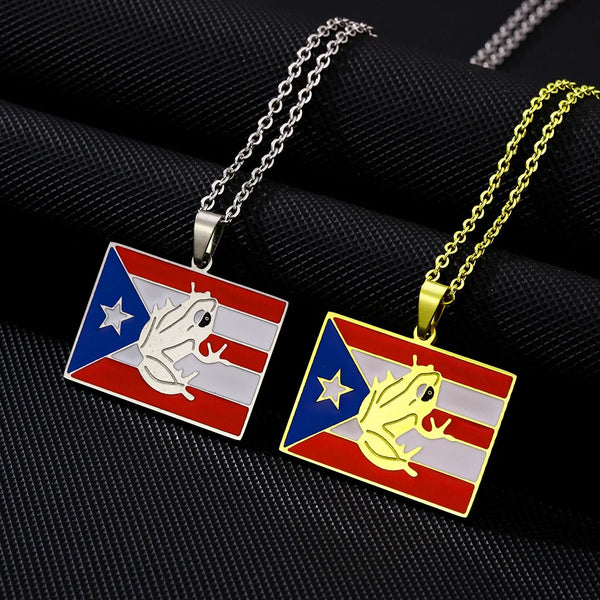 2024 New fashion stainless steel Puerto Rico Flag necklace for women and men couples ethnic style accessory collarbone chain ann