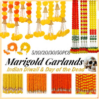 5-50PCS Marigold Flower Garland for Decoration Artificial Flowers Wedding Indian Décor Diwali Pooja Day of The Dead Mexican 1.5m