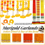 5-50PCS Marigold Flower Garland for Decoration Artificial Flowers Wedding Indian Décor Diwali Pooja Day of The Dead Mexican 1.5m