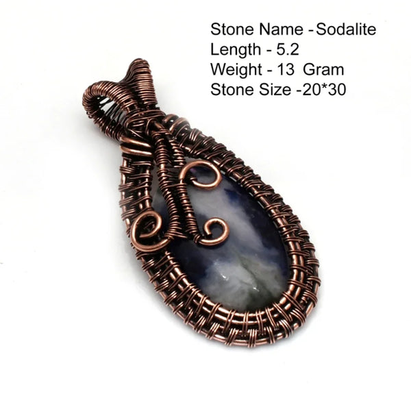 Genuine Copper Wire Wrap  Labradorite Azurite SnowFlake Agate Turquoise Lapis Sapphire Tiger Eye Pendant