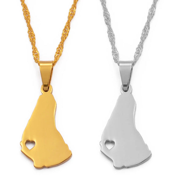 Anniyo 2.3CM Silver Color/Gold Color Map of the Barbados Island Pendant Necklaces Heart Barbados Maps Jewelry #122521