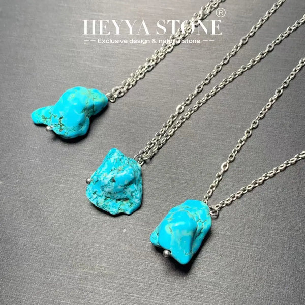 HEYYA STONE  Natural Turquoise Pendant Necklace For Women 925 Silver Plated Simple Fine Jewelry Gemstone Classic Style