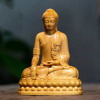 Natural Cypress Lndia Shak yamuni Buddha Characters Figurines Hand Carved Solid Wood Home Room Office Feng ShuiDecoration Statue