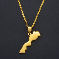 Anniyo Morocco Map Pendant Necklaces for Women Men,Ethnic Jewelry Stainless Steel Le Royaume du Maroc @313621