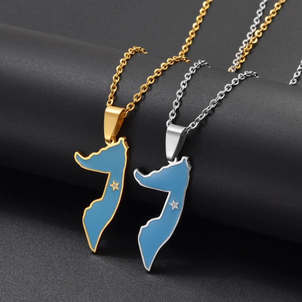 Anniyo Somalia Map (Light Blue Flag) Pendant Necklaces for Women Girls Jewelry Charms Maps @360921