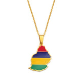 Anniyo Mauritius Map Flag Charm Pendant Necklaces for Women Men Mauritius Africa Stainless Steel Jewelry @298721