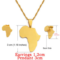Anniyo Africa Map Sets Pendant Necklace and Earrings Gold Color/Silver Color African Maps Jewelry Set for Women Gitls #133621