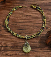 Bohemia Ethnic Resin Stone Pendant Necklace Women Crystal Flower Decoration Multilayer Beads Chain Choker Necklace Collar