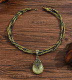 Bohemia Ethnic Resin Stone Pendant Necklace Women Crystal Flower Decoration Multilayer Beads Chain Choker Necklace Collar