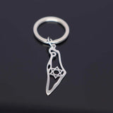 2024 New fashion stainless steel Israel map flower pendant Keychain temperament everything key chain men's and women's accessori