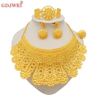 Dubai Gold Color Jewelry Set Wedding African Indian Ethiopian  Bridal Sets Nigerian Necklace Bracelet Earring Ring Jewellery