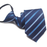 Zipper Ties For Men Women Striped Mens Tie For Business Wedding Skinny Neck Tie Casual Slim Blue deep Light navy blue Necktie