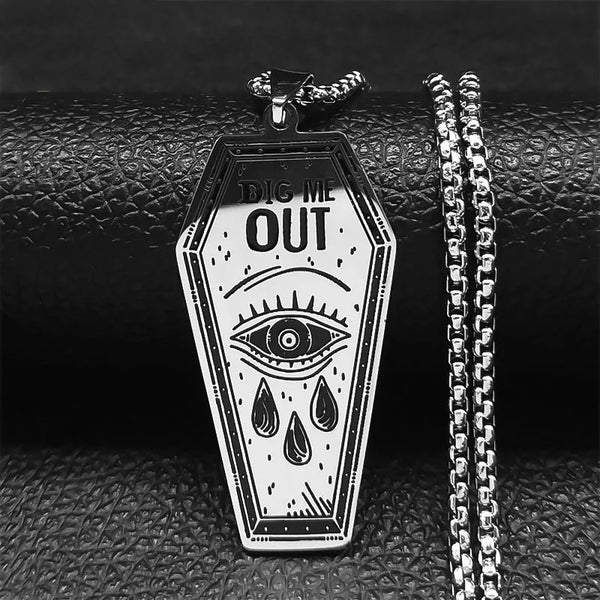 New fashionable punk DIG ME OUT coffin eye torn stainless steel pendant necklace accessory pendant sweater chain accessory