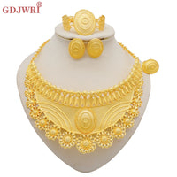 Dubai Gold Color Jewelry Set Wedding African Indian Ethiopian  Bridal Sets Nigerian Necklace Bracelet Earring Ring Jewellery