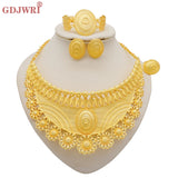 Dubai Gold Color Jewelry Set Wedding African Indian Ethiopian  Bridal Sets Nigerian Necklace Bracelet Earring Ring Jewellery