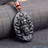 Natural Genuine Obsidian Pendant Zodiac Natal Buddha Guardian God Dainichi Rulai Pendant Jewelry Gift for Men and Women