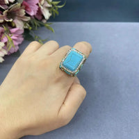 New turquoise fashionable handmade design inlaid turquoise Internet celebrities with the same color-preserving jewelry set