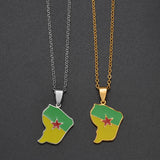 Anniyo French Guiana Map Pendant Necklaces Stainless Steel Guyane Jewelry #004562