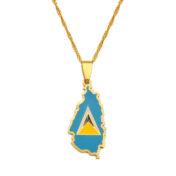Anniyo Saint Lucia Map Flag Necklaces for Women Girl Silver Color/Gold Color Jewelry St. Lucia Pendant Chains Jewellery #098621