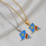 Anniyo 2.2CM Democratic Republic of the Congo Map Colored Flag Map Pendant Necklaces DRC Kinshasa Jewelry #502262