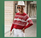 2025 Female Winter Casual Print Christmas Knitted Sweater Women O Neck Elegant Long Sleeve Pullover Autumn Lady Loose Jumper
