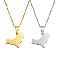 Anniyo 2.3CM Spain El Hierro Map Pendant Necklaces for Women Stainless Steel Jewelry #011062