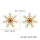 Delicate Multicolor Christmas Snowflake Stud Earrings for Women Zircon Pearl Dangle Piercing Earrings Girl New Year Party Gifts