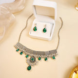 Luxury Retro Crystal Bridal Jewelry Sets for Women Ethnic Indian Gold Plated Wedding Necklace Earrings Sets Valentine's Day Gift