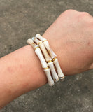 3pcs Leopard Acrylic Bamboo Women's Hand Bracelets Retro Stack Thin Tube Beaded Elastic Bracelet Bangle Couple Jewelry Gift