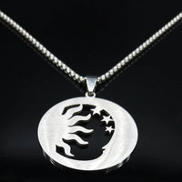 2024 New fashion stone Invisible Moon Crescent Worship necklace men's pendant Pendant Hip stainless steel men's sweater chain je