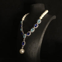 Retro Fashion Pearl Blue Stone Necklace Earrings Multi functional Light Luxury Regular Clavicle Chain Women's Jewelry Gifts