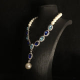 Retro Fashion Pearl Blue Stone Necklace Earrings Multi functional Light Luxury Regular Clavicle Chain Women's Jewelry Gifts