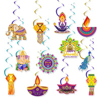 12Pcs/Pack Happy Diwali Party Spiral Banner Swirl Hanging Garland for India Diwali Festival Theme Party Photo Props Decoration
