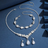 4PC women's fashionable rhinestone water droplet necklace earrings bracelet jewelry set wedding banquet party holiday gift