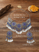 KMVEXO Gypsy Bohemia Chic Vintage Metal Coin Crystal Tassel Jewelry Sets Women Hippie Turkish Ethnic Tribal Necklace Earring Set