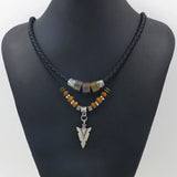 Stacked Artificial Leather Rope Beaded Necklace Men Vintage Layered Tribal Arrow Pendant Necklace For Men Jewelry Collar Hombre