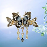 Fashion Elegant Zircon Butterfly Tassel Hairpin Accessories For Women Retro Ethnic Style Small Crab Clip Headwear Jewelry Gift
