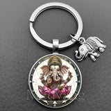 Sacred Elephant Ganesha Keychain Buddha keychain and key ring God Of Wealth Elephant glass key ring men and women bag decoration