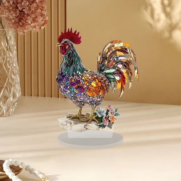 Creative Colorful Beautiful Rooster Ornament Mascot Statue 2D Flat Acrylic Home Bookshelf Office Desktop Decoration Friend Gifts