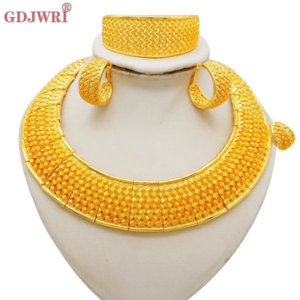 GDJWRI Indian Dubai Fashion Irregular Necklace And Earrings Sets For Women Ethiopian Bridal 24k Gold Color Jewelry Set Wedding