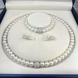 3 PCS set Imitation Pearl Fireball Necklace Bracelet Earring Stud Jewelry Set Silver Color Crystal Stone Elegant Bridal Jewelry