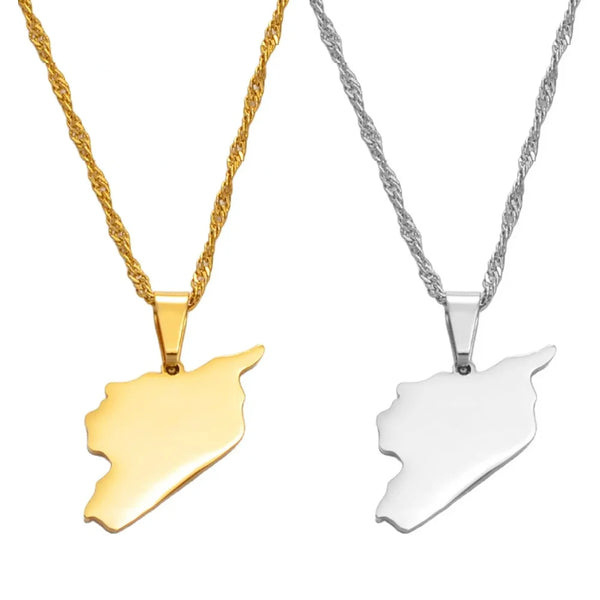 Anniyo 2.5CM Syria Map Necklaces Charms Pendant Necklaces Syrians Jewelry #042921