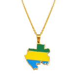 Anniyo Gabon Map Flag Pendant Necklaces Gabonaise Maps Gabonese Jewelry Stainless Steel Material #300401