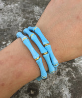 3pcs Leopard Acrylic Bamboo Women's Hand Bracelets Retro Stack Thin Tube Beaded Elastic Bracelet Bangle Couple Jewelry Gift