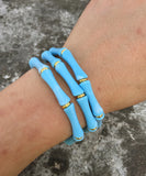 3pcs Leopard Acrylic Bamboo Women's Hand Bracelets Retro Stack Thin Tube Beaded Elastic Bracelet Bangle Couple Jewelry Gift
